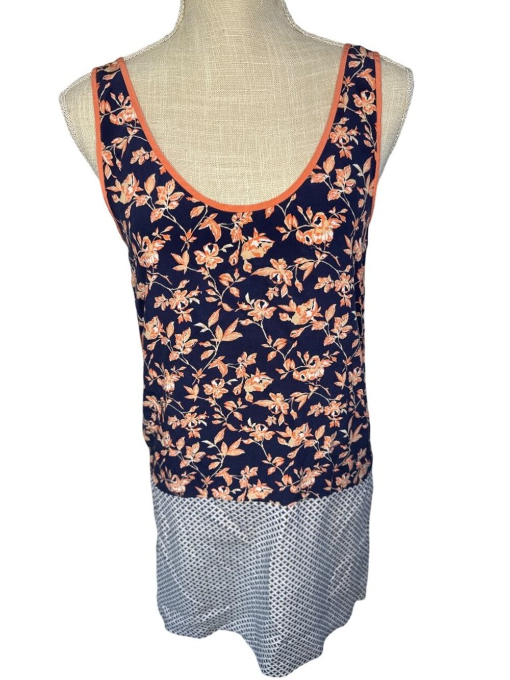 Joie Reversible Floral Silk Tank Dress XS Navy & Peach